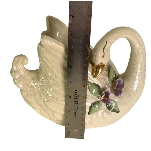 Swan Planter Vase Lusterware Figurine Norcrest Iridescent Opalescent 8.5" x 7" - Picture 7 of 10